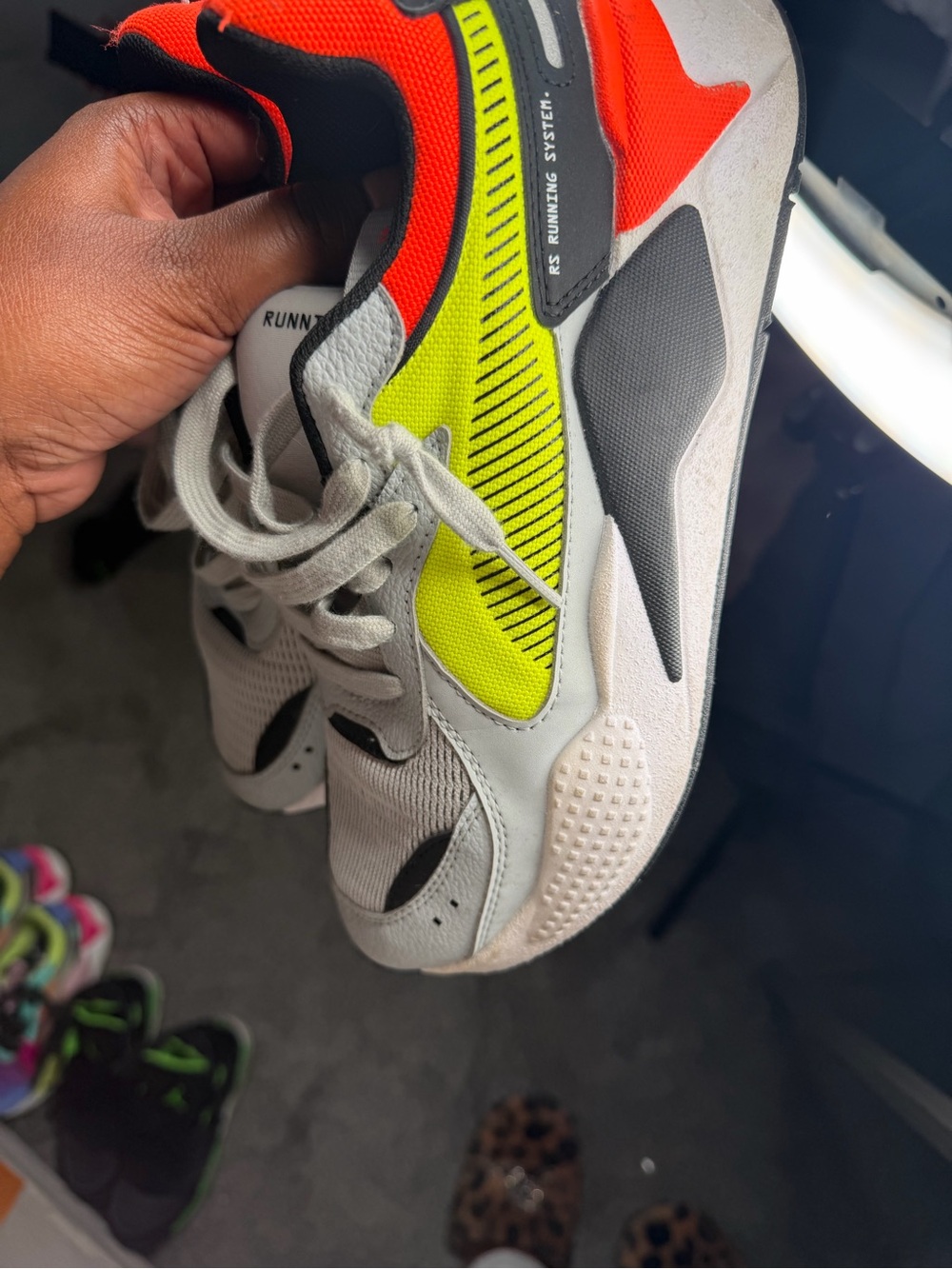 Puma Kids White Neon Lime and Orange Runner Sneakers